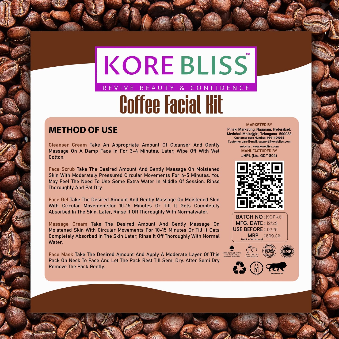 Kore Bliss Coffee Facial Kit - Awaken Your Skin's Radiance - 125g